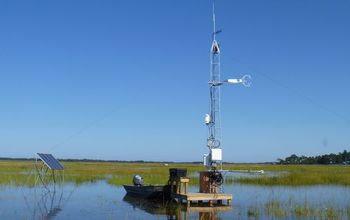 A research tower at NSF's Plum Island Ecosystems LTER site; it measures salt marsh carbon dioxide.